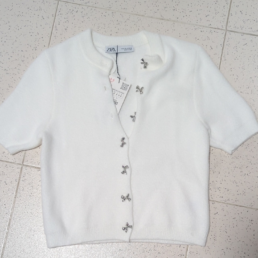 Zara Cream Short Sleeve Cardigan